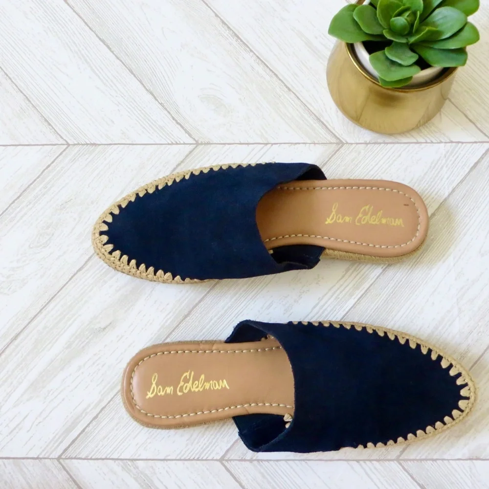 Sam Edelman Suede Espadrille Mules Austin Navy Blue SZ 7.5